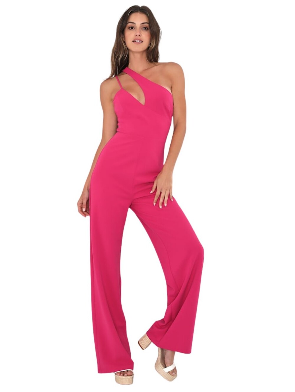 Lulus Jumpsuit Womens XL Chic Credentials Pink Sleeveless Asymmetrical Wide Leg